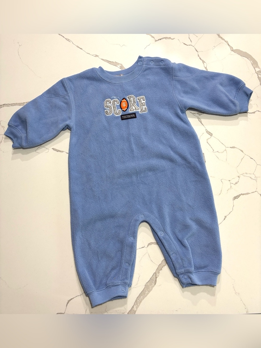 CARTER'S Infant Baby Boys Blue FOOTBALL Fleece Jumpsuit Romper One Piece Size 9M
